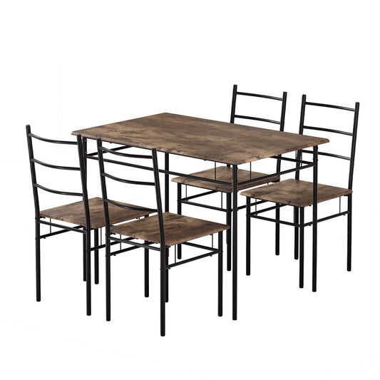 Artiss Dining Table and Chairs Set 5PCS Industrial Wooden Metal Desk Walnut - Cosy Abode