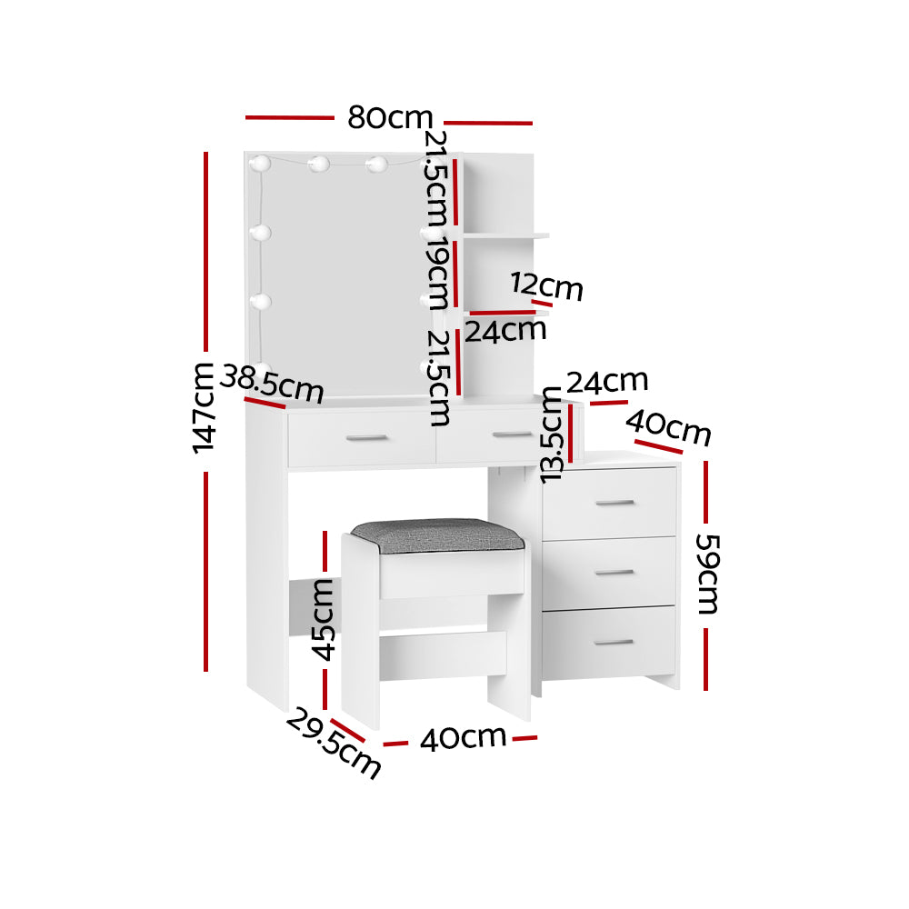Artiss Dressing Table Set Stool 12 LED Bulbs White Dale - Cosy Abode