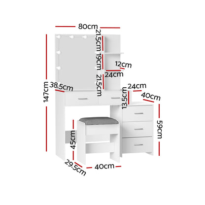 Artiss Dressing Table Set Stool 12 LED Bulbs White Dale - Cosy Abode