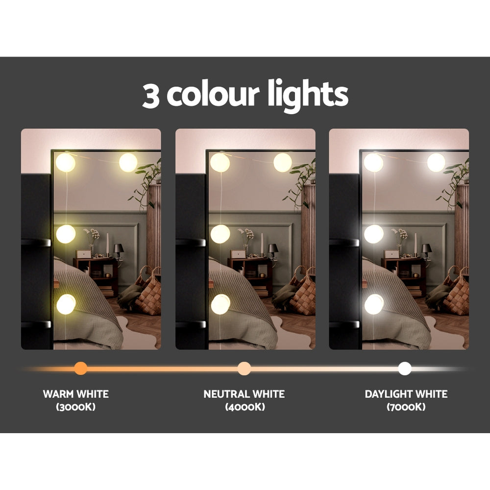 Artiss Dressing Table Set Stool 10 Led Bulbs Black Dulcea - Cosy Abode