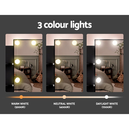 Artiss Dressing Table Set Stool 10 Led Bulbs Black Dulcea - Cosy Abode