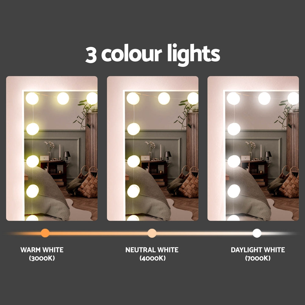 Artiss Dressing Table Set Stool 15 Led Bulbs White Darcy - Cosy Abode