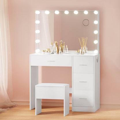 Artiss Dressing Table Set Stool 15 Led Bulbs White Darcy - Cosy Abode