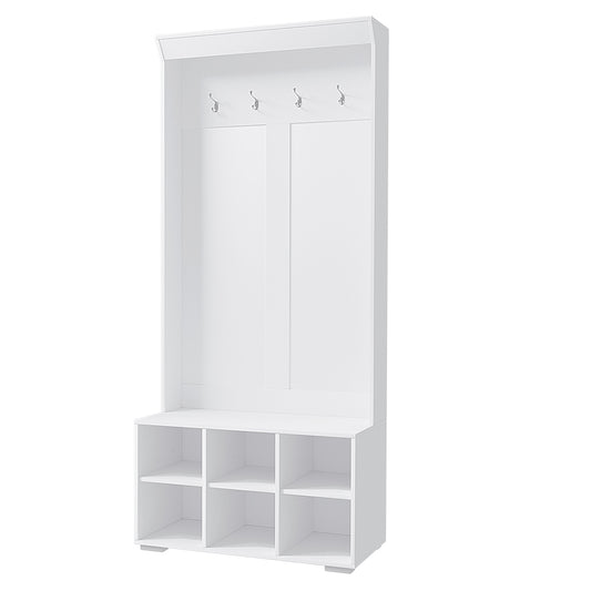 Artiss Shoe Cabinet Storage Rack Shoe Bench Hall Tree Coat Rack White 180CM - Cosy Abode