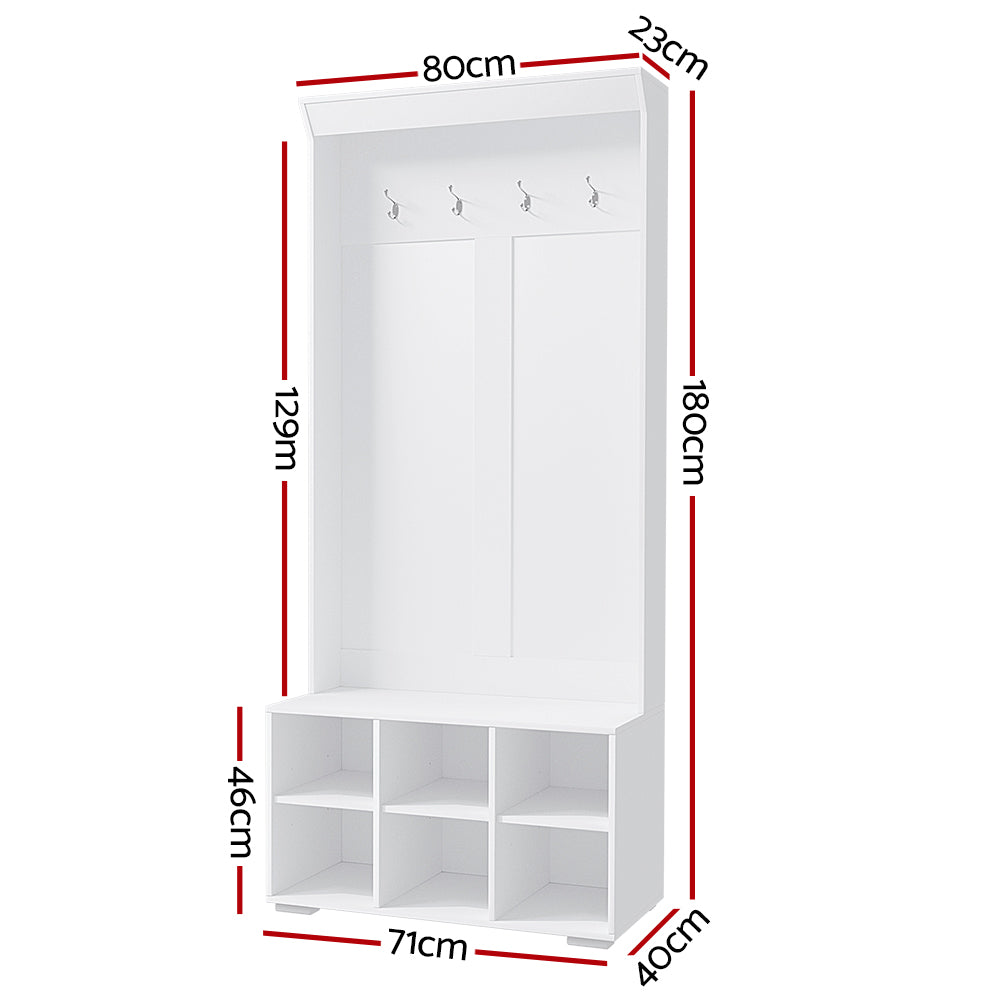 Artiss Shoe Cabinet Storage Rack Shoe Bench Hall Tree Coat Rack White 180CM - Cosy Abode