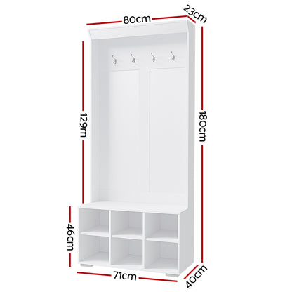 Artiss Shoe Cabinet Storage Rack Shoe Bench Hall Tree Coat Rack White 180CM - Cosy Abode