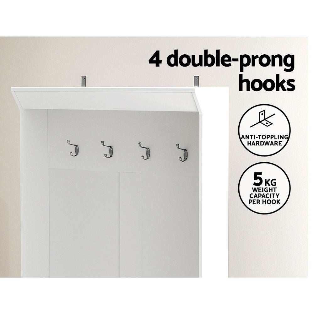 Artiss Shoe Cabinet Storage Rack Shoe Bench Hall Tree Coat Rack White 180CM - Cosy Abode