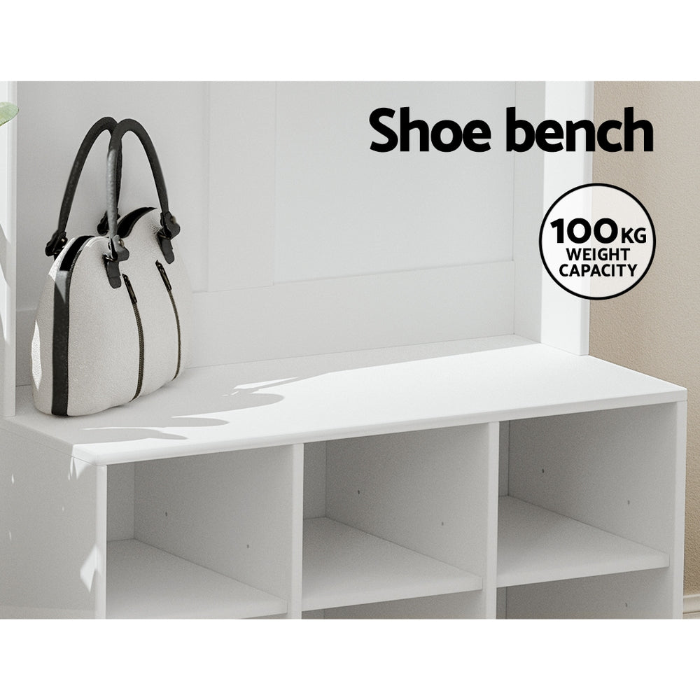 Artiss Shoe Cabinet Storage Rack Shoe Bench Hall Tree Coat Rack White 180CM - Cosy Abode