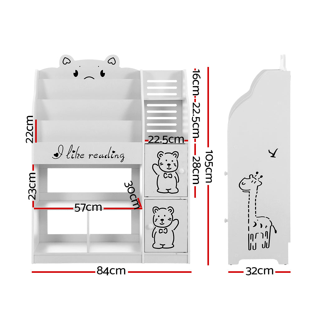 Keezi 4 Tiers Kids Bookshelf Storage Children Bookcase Toy Organiser Display - Cosy Abode