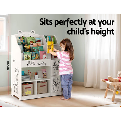 Keezi 4 Tiers Kids Bookshelf Storage Children Bookcase Toy Organiser Display - Cosy Abode