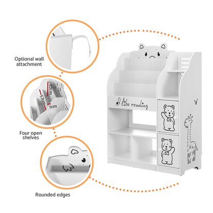Keezi 4 Tiers Kids Bookshelf Storage Children Bookcase Toy Organiser Display - Cosy Abode