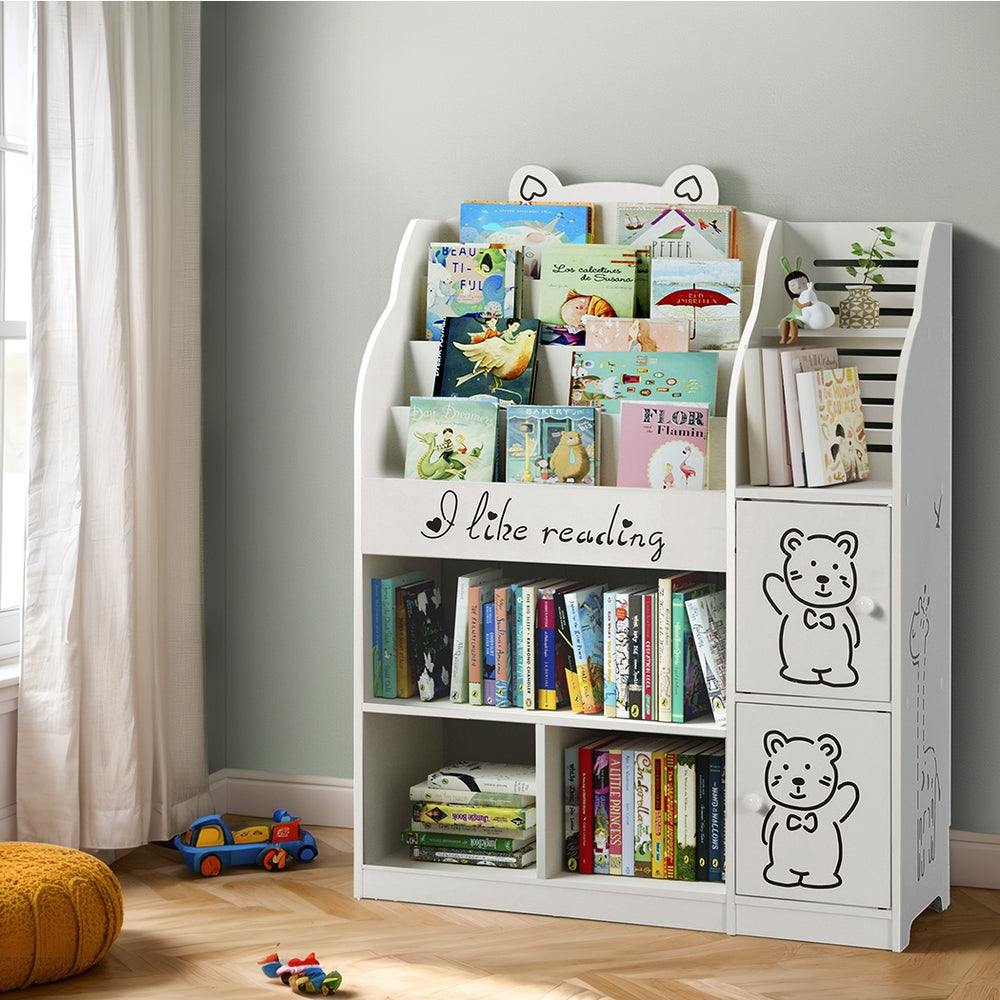 Keezi 4 Tiers Kids Bookshelf Storage Children Bookcase Toy Organiser Display - Cosy Abode