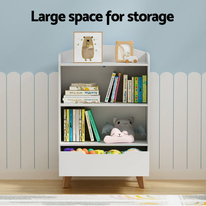 Keezi Kids Bookshelf 3 Tiers Storage Children Bookcase Toys Organiser Drawer - Cosy Abode