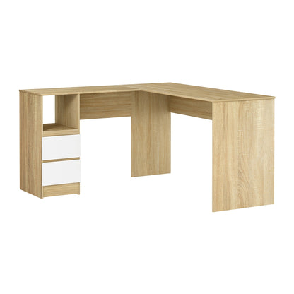 Artiss Computer Desk Drawer Cabinet L-Shape Oak 136CM - Cosy Abode