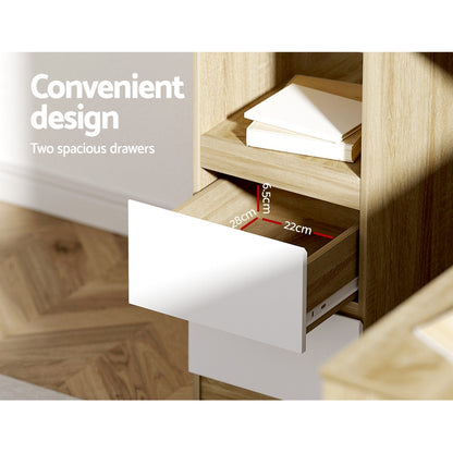 Artiss Computer Desk Drawer Cabinet L-Shape Oak 136CM - Cosy Abode