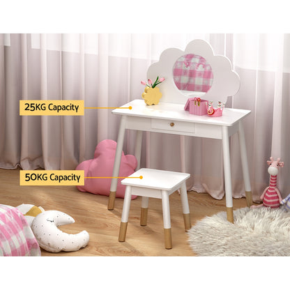 Keezi Kids Dressing Table Chair Set Vanity Makeup Wooden Leg Mirror Drawer - Cosy Abode