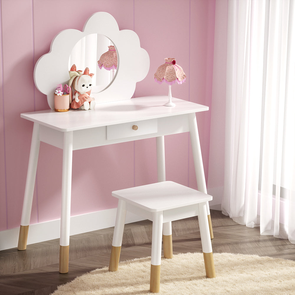 Keezi Kids Dressing Table Chair Set Vanity Makeup Wooden Leg Mirror Drawer - Cosy Abode