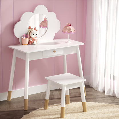 Keezi Kids Dressing Table Chair Set Vanity Makeup Wooden Leg Mirror Drawer - Cosy Abode