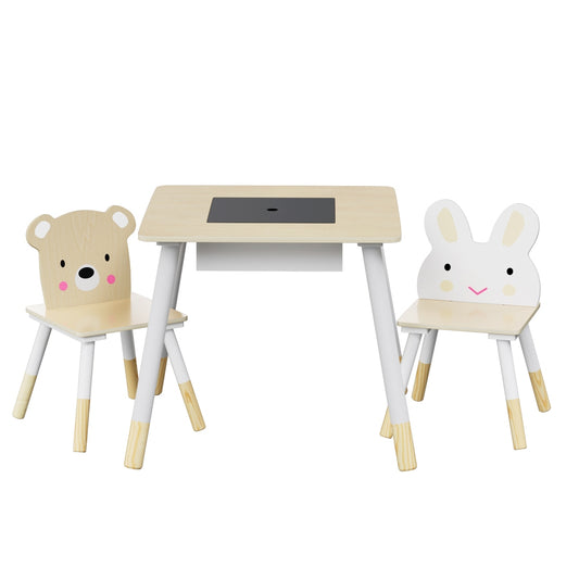 Keezi 3PCS Kids Table and Chairs Set Activity Desk Chalkboard Toy Hidden Storage - Cosy Abode
