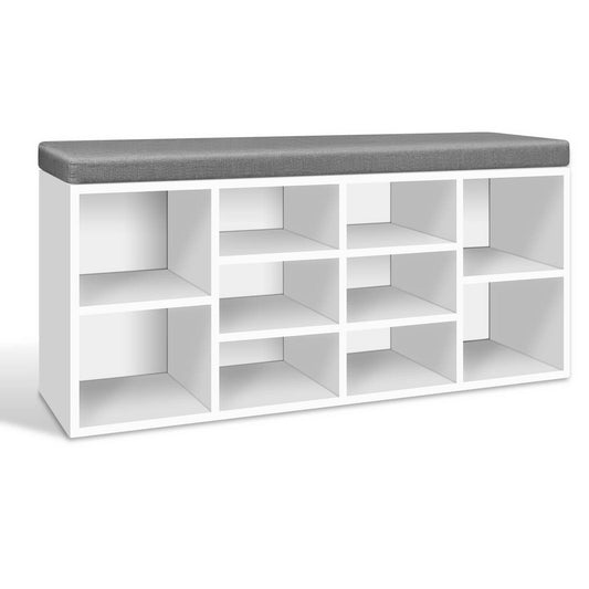 Artiss Shoe Cabinet Rack Shoe Bench Fabric Seat White BOA - Cosy Abode