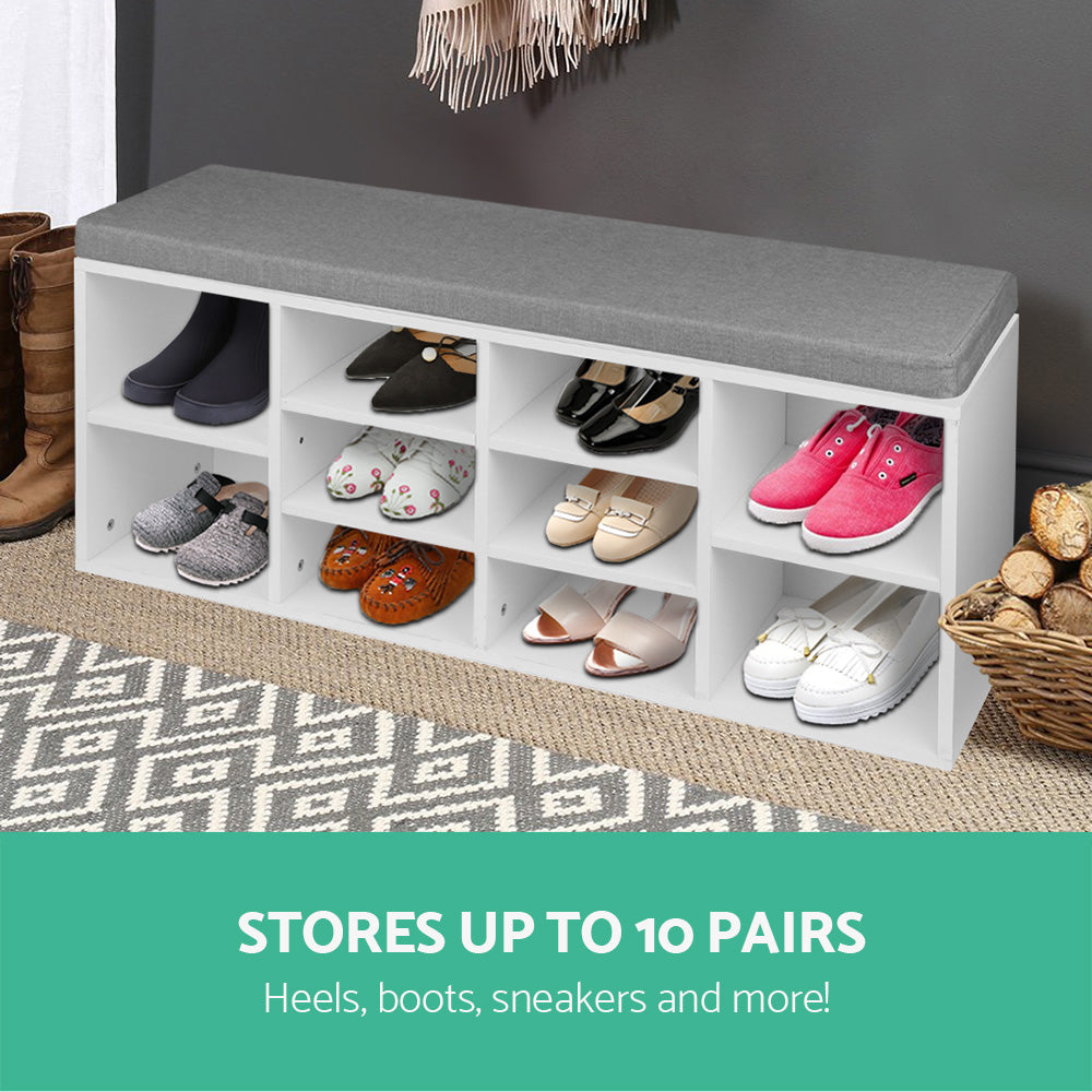 Artiss Shoe Cabinet Rack Shoe Bench Fabric Seat White BOA - Cosy Abode
