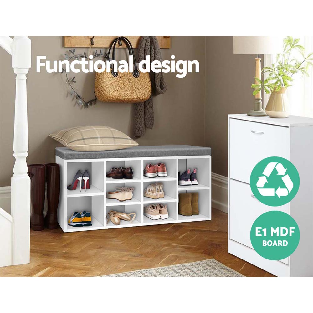 Artiss Shoe Cabinet Rack Shoe Bench Fabric Seat White BOA - Cosy Abode