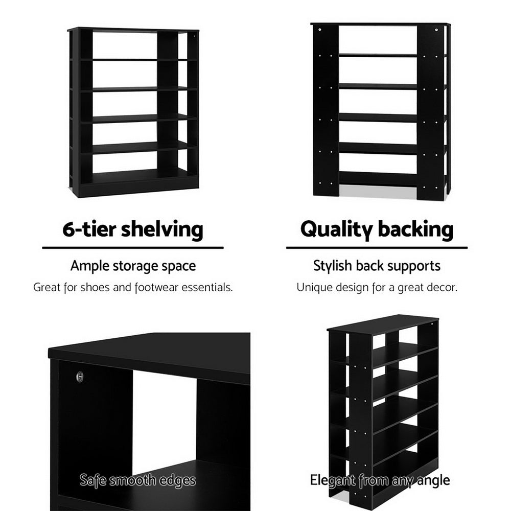 Artiss Shoe Rack 30 Pairs 6-Tier Shelf Black - Cosy Abode