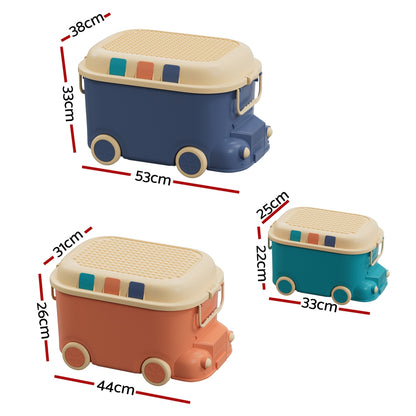 Keezi 3PCS Toy Storage Box Cute Car Toy Container Kids Toys Organiser Snack Boxes - Cosy Abode
