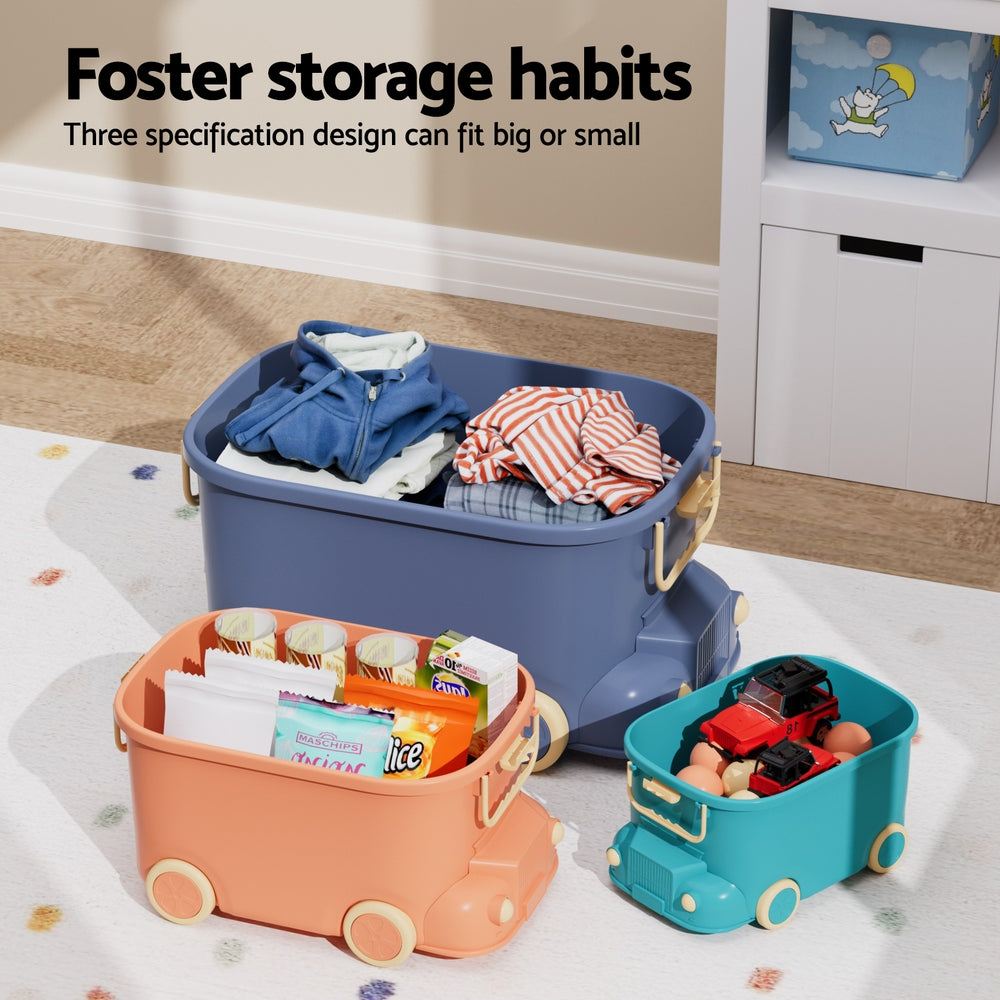 Keezi 3PCS Toy Storage Box Cute Car Toy Container Kids Toys Organiser Snack Boxes - Cosy Abode