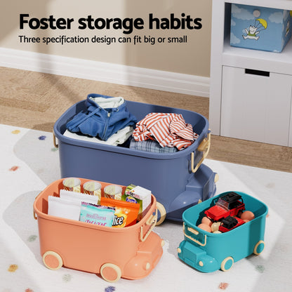 Keezi 3PCS Toy Storage Box Cute Car Toy Container Kids Toys Organiser Snack Boxes - Cosy Abode