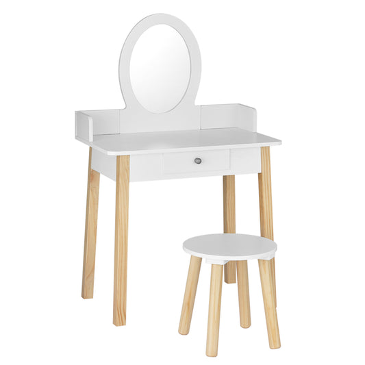 Keezi Kids Dressing Table Chair Set Wooden Leg Vanity Makeup Drawer Mirror - Cosy Abode