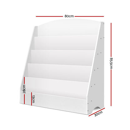 Keezi 5 Tiers Kids Bookshelf Magazine Shelf Organiser Bookcase Display Rack White - Cosy Abode