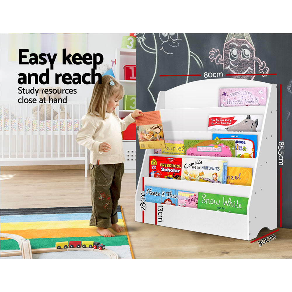 Keezi 5 Tiers Kids Bookshelf Magazine Shelf Organiser Bookcase Display Rack White - Cosy Abode