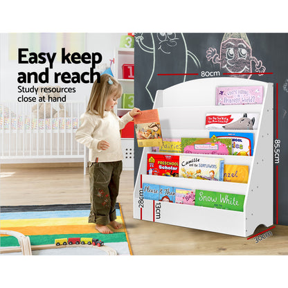 Keezi 5 Tiers Kids Bookshelf Magazine Shelf Organiser Bookcase Display Rack White - Cosy Abode