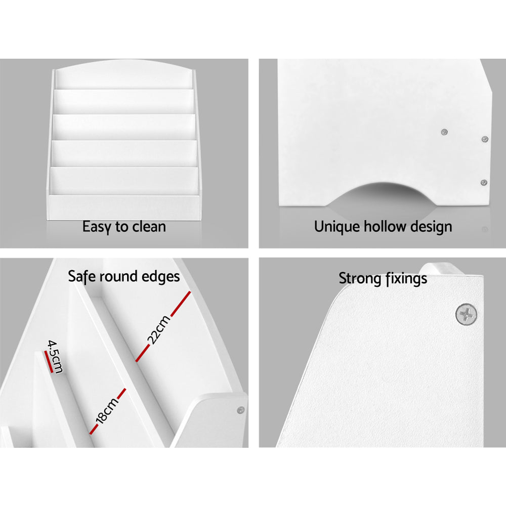 Keezi 5 Tiers Kids Bookshelf Magazine Shelf Organiser Bookcase Display Rack White - Cosy Abode