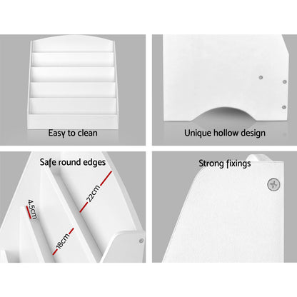 Keezi 5 Tiers Kids Bookshelf Magazine Shelf Organiser Bookcase Display Rack White - Cosy Abode