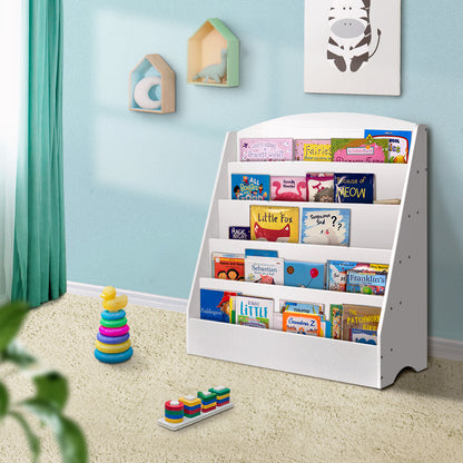 Keezi 5 Tiers Kids Bookshelf Magazine Shelf Organiser Bookcase Display Rack White - Cosy Abode