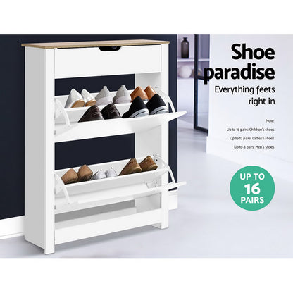 Artiss Shoe Rack Cabinet 16 Pairs White Ana - Cosy Abode