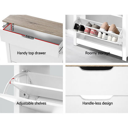 Artiss Shoe Rack Cabinet 16 Pairs White Ana - Cosy Abode
