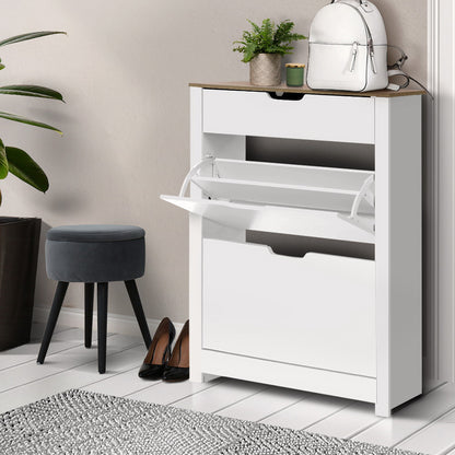 Artiss Shoe Rack Cabinet 16 Pairs White Ana - Cosy Abode