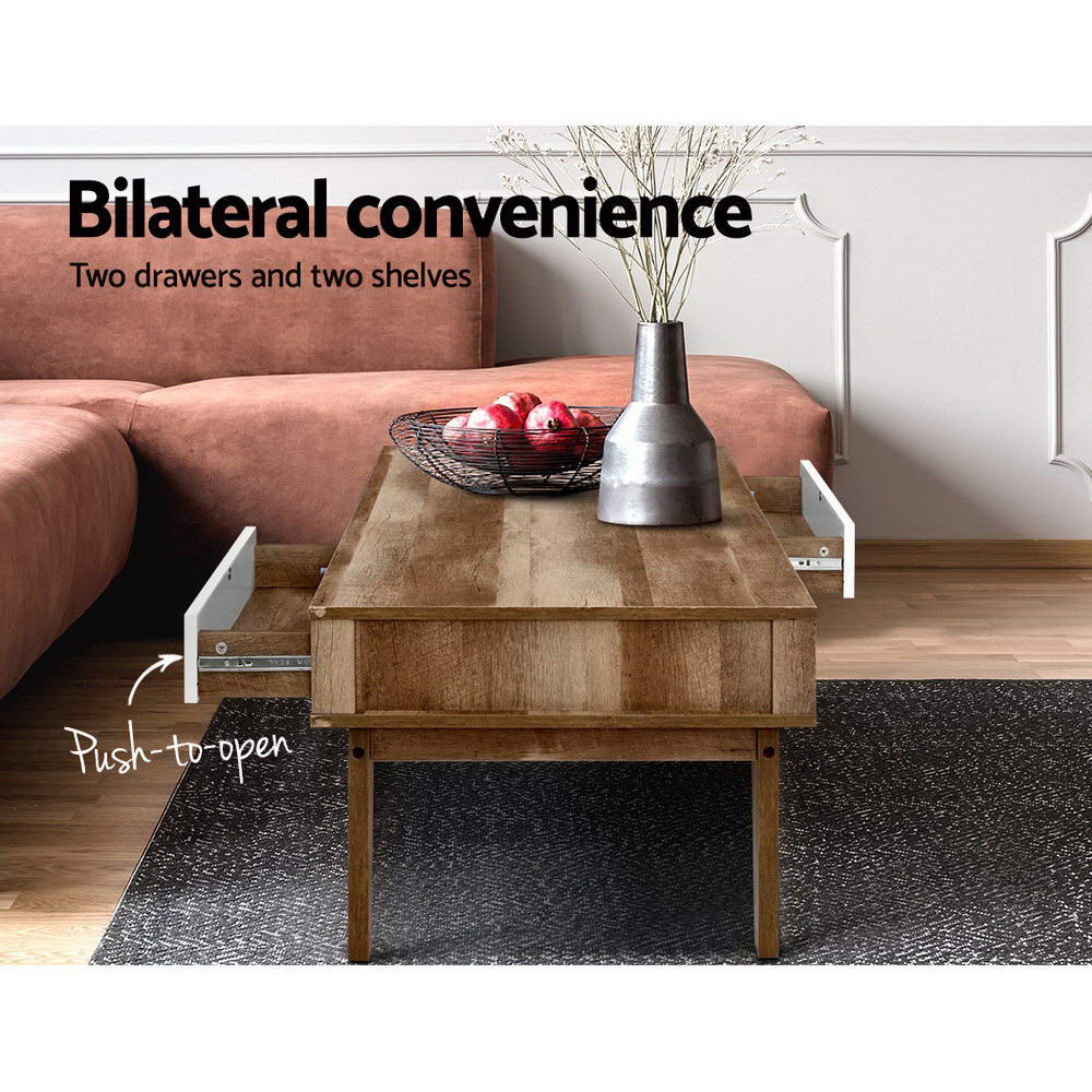 Artiss Coffee Table 2 Drawers Walnut Serena - Cosy Abode