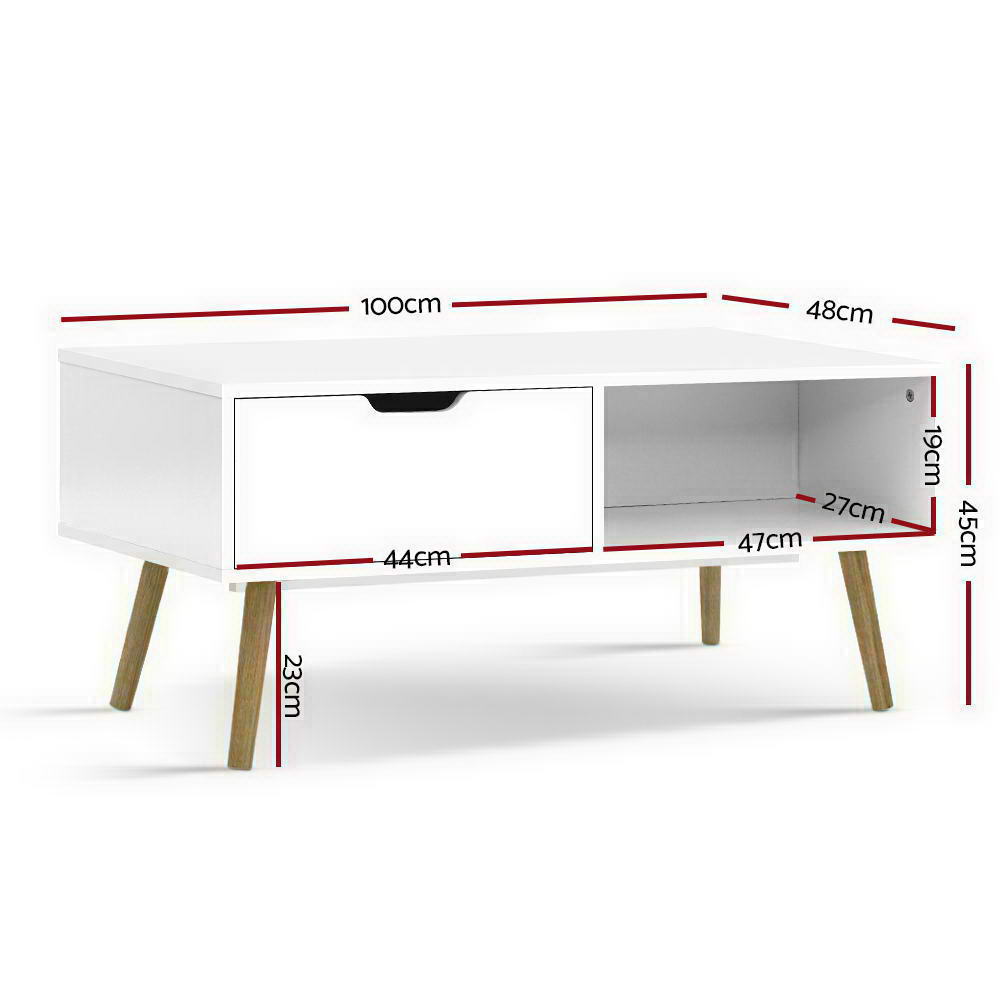 Artiss Coffee Table Storage Drawer White Larin - Cosy Abode