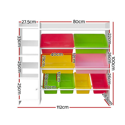 Keezi Kids Toy Box 8 Bins Bookshelf Storage Rack Organiser Toy Display - Cosy Abode