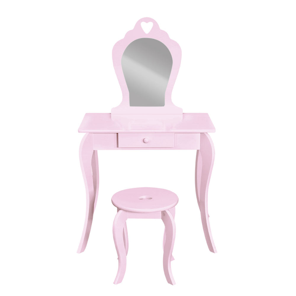 Keezi Kids Dressing Table Stool Set Vanity Mirror Princess Children Makeup Pink - Cosy Abode