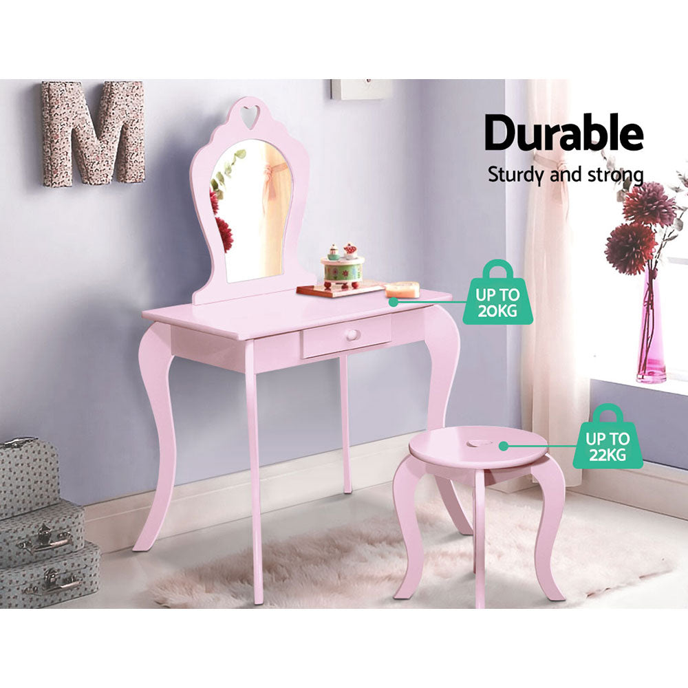 Keezi Kids Dressing Table Stool Set Vanity Mirror Princess Children Makeup Pink - Cosy Abode