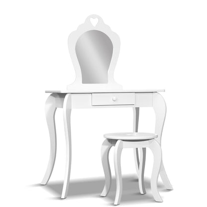 Keezi Kids Dressing Table Stool Set Vanity Mirror Princess Children Makeup White - Cosy Abode