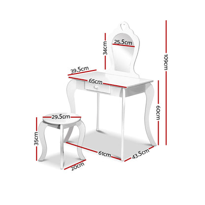 Keezi Kids Dressing Table Stool Set Vanity Mirror Princess Children Makeup White - Cosy Abode