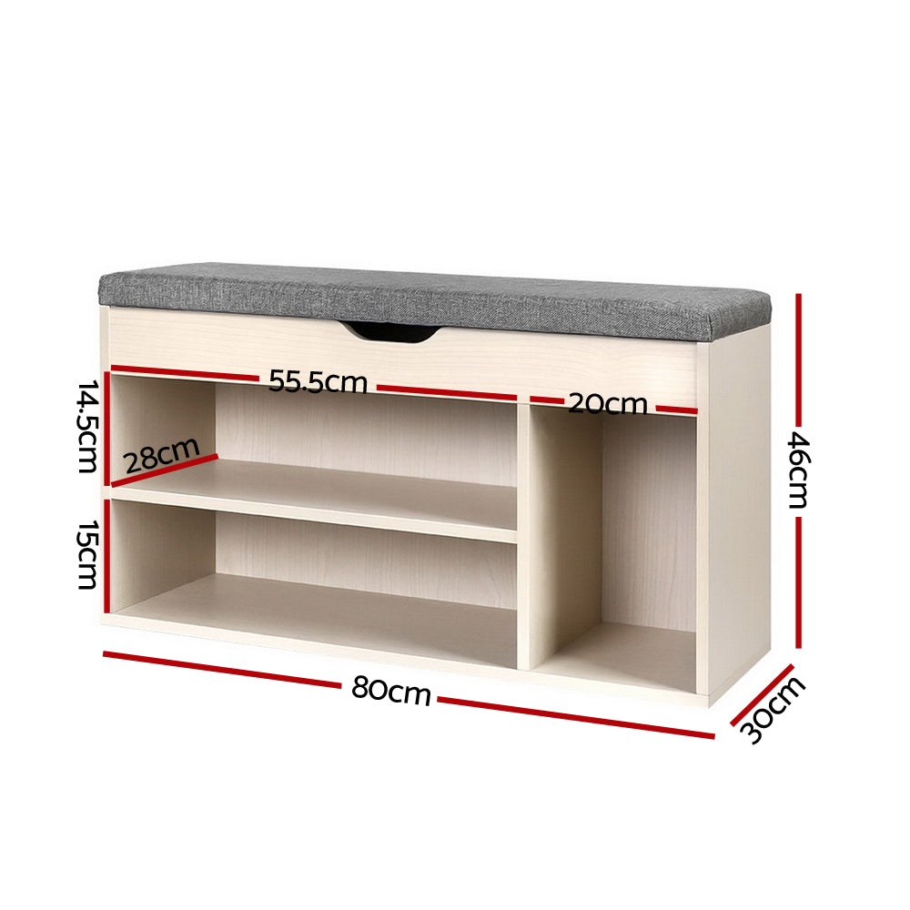 Artiss Shoe Rack Bench Shoe Cabinet 9 Pairs Pine Dora - Cosy Abode