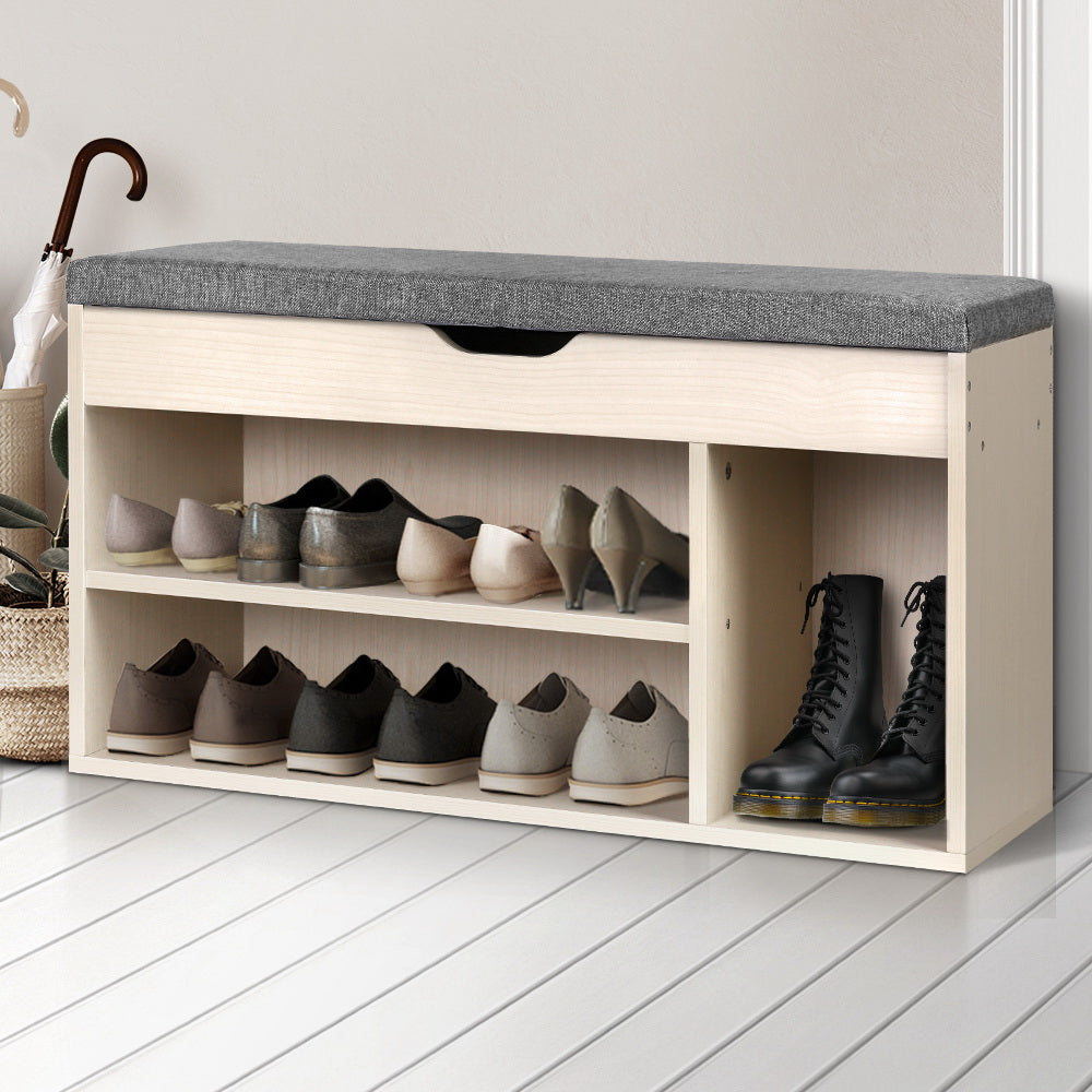 Artiss Shoe Rack Bench Shoe Cabinet 9 Pairs Pine Dora - Cosy Abode