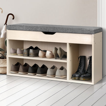 Artiss Shoe Rack Bench Shoe Cabinet 9 Pairs Pine Dora - Cosy Abode